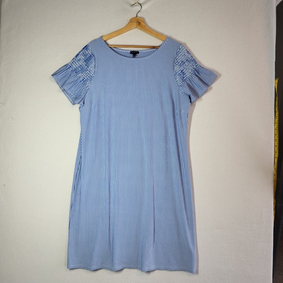 Talbots Womens XL Blue White Seersucker Short Sleeve Shift Dress NWT Knee Length - Picture 9 of 12